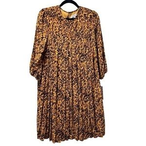 Nanette Lepore Gold and Black Pleated Sundress with 3/4 Bishop Sleeves